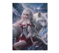 Jigsaw Puzzles 1000pcs(52x38cm) for Adults Fantasy Wolf Maiden Artwork Jigsaw Fun Games Home Decoration Deal As Gifts for The Whole Family 1000pcs(52x38cm)