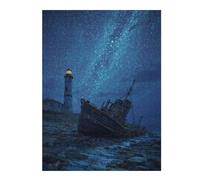 Jigsaw Puzzles 1000pcs(52x38cm) for Adults Shipwrecked Lighthouse Under Starry Sky Jigsaw Puzzle Anti-Stress Toys Home Decoration Educational Challenge 1000pcs(52x38cm)