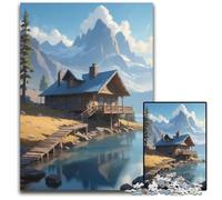 Jigsaw Puzzles 1000Pieces for Adults Anime LoFi Landscape of Mountain Cabin by The Lake Puzzles for Adults Perfect DIY Art Decor Or Birthday Gift 1000 PCS(38x26cm)