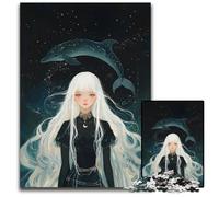 Jigsaw Puzzles 1000Pieces for Adults WhiteHaired Girl with Dolphin Constellation Puzzles for Adults Perfect DIY Art Decor Or Birthday Gift 1000 PCS(38x26cm)