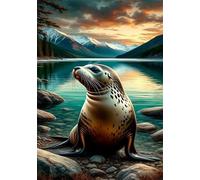 Jigsaw Puzzles 120 piece,Puzzles for Adults,Challenging Educational Family Activity Games Home Decoration Puzzle Lakefront Sea Lions Scenery 9.8 x 7.9 inch