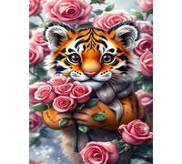 Jigsaw Puzzles 120 piece,Puzzles for Adults,Challenging Educational Family Activity Games Home Decoration Puzzle Pink Rose Tiger 9.8 x 7.9 inch