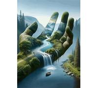 Jigsaw Puzzles 120 pieces,Puzzles for Adults,Challenging Educational Family Activity Games Home Decoration Puzzle Fantasy Hand River,9.8 x 7.9 Inch