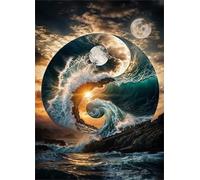 Jigsaw Puzzles 120 pieces,Puzzles for Adults,Challenging Educational Family Activity Games Home Decoration Puzzle Yin-Yang Sunset Waves,9.8 x 7.9 Inch