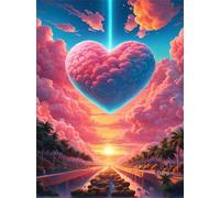 Jigsaw Puzzles 150 piece,Puzzles for Adults,Challenging Educational Family Activity Games Home Decoration Puzzle Pink Heart Clouds 13.8 x 9.8 inch
