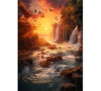 Jigsaw Puzzles 1500 pieces,Puzzles for Adults,Challenging Educational Family Activity Games Home Decoration Puzzle Waterfall Sea Sunset,34.3 x 22.4 Inch
