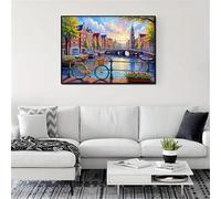 Jigsaw Puzzles 200 piece,Puzzles for Adults,Challenging Educational Family Activity Games Home Decoration Puzzle Town River Bicycle 13.8 x 9.8 inch