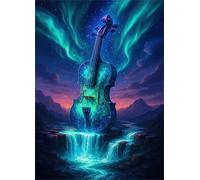 Jigsaw Puzzles 200 pieces,Puzzles for Adults,Challenging Educational Family Activity Games Home Decoration Puzzle Aurora Guitar Waterfall,13.8 x 9.8 Inch