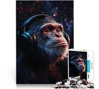 Jigsaw Puzzles 2000 Piece for Adults Chimpanzee Listening to Music DIY-Spielzeug mit passendem Poster und Quizblatt70x100cm