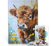 Jigsaw Puzzles 2000 Pieces for Adults Floral Highland Cow Made of cardboard，Suitable for ages 14 and up Home decoration toys Artwork Gift 。size：70x100cm/27.5x39.3inch