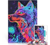 Jigsaw Puzzles 2000 Pieces for Adults Neon Wolf Art Print Pädagogisches Familienspiel tolles Geschenk70x100cm
