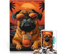 Jigsaw Puzzles 2000 Pieces for Adults Pug Healing on the Beach Made of cardboard for ages 14 and over learning educational game Improving love between couples。size:70x100cm/27.5x39.3inch
