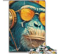 Jigsaw Puzzles 2000 Pieces for Adults Teens Monkey Wearing Glasses Stress Reliever Difficult Challenge with Matching Poster And Trivia Sheet 70x100cm