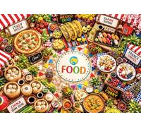 Jigsaw Puzzles 2000 Pieces for Adults, World Food Festival | Vibrant layout of pizza, sushi, tacos, and curry. 39 x 28 in. Includes reference poster for easy matching