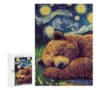 Jigsaw Puzzles 300 PCS Bear Sleeping Under Starry Night Teenagers Puzzles Relax Games Difficult Challenge Unique Birthday And Xmas Gifts 300 PCS