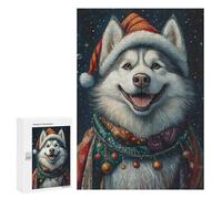 Jigsaw Puzzles 300 PCS Christmas Husky Dog Art Print Jigsaws for Adults Puzzle Pattern Assembly Educational Challenge Birthday And Unique Gifts 300 PCS