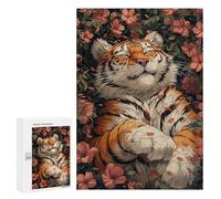 Jigsaw Puzzles 300 PCS Cute Tiger Sleeping Sakura Teenagers Puzzles Relax Games Difficult Challenge Unique Birthday And Xmas Gifts 300 PCS