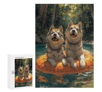 Jigsaw Puzzles 300 PCS Dogs Floating River Tube Jigsaw for Teenagers Improve Memory Difficult And Challenge Brainteaser Family Games 300 PCS