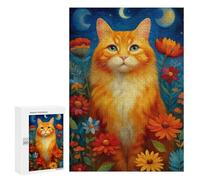 Jigsaw Puzzles 300 PCS Floral Night Cat Art Print -1 Jigsaws for Adults Puzzle Pattern Assembly Educational Challenge Birthday And Unique Gifts 300 PCS