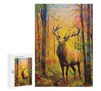 Jigsaw Puzzles 300 PCS for Adults Autumn Forest Deer Painting Jigsaws for Adults Puzzle Family Activities Challenging To Complete Learning Educational Toys 300 PCS