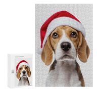 Jigsaw Puzzles 300 PCS for Adults Beagle Puppy with Santa Hat Portrait Teenagers Puzzles Toy Wall Decor Perfect Decoration Challenging To Complete 300 PCS