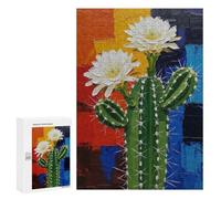 Jigsaw Puzzles 300 PCS for Adults Blooming Cactus Painting with Colorful Background Adult Puzzles Family Games Hand Speed Race Gifts for Friends And Family 300 PCS