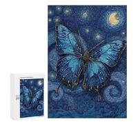 Jigsaw Puzzles 300 PCS for Adults Blue Butterfly Night Sky Art Print Jigsaws for Adults Puzzle Family Activities Challenging To Complete Learning Educational Toys 300 PCS