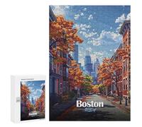 Jigsaw Puzzles 300 PCS for Adults Boston USA Autumn Street Scene Teenagers Puzzles Hands-on Game Precision Cutting Help The Brain Exercise 300 PCS