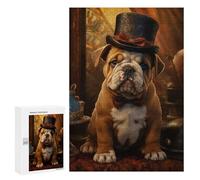 Jigsaw Puzzles 300 PCS for Adults Bulldog Puppy in Top Hat Puzzle for Adults Relax Games Hand Speed Race for Birthday, Chrismas 300 PCS