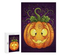 Jigsaw Puzzles 300 PCS for Adults Cartoon Halloween Pumpkin with Bats Teenagers Puzzles Hands-on Game Precision Cutting Help The Brain Exercise 300 PCS