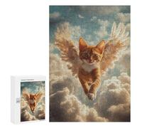 Jigsaw Puzzles 300 PCS for Adults Cat Memorial Decor Angel Cat in Flight Teenagers Puzzles Toy Wall Decor Perfect Decoration Challenging To Complete 300 PCS