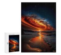 Jigsaw Puzzles 300 PCS for Adults Celestial Firestorm at Sunset - Cosmic Galaxy Over Ocean Puzzles for Adults Fun Games Staycation Kill Time for Birthday, Chrismas 300 PCS