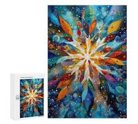 Jigsaw Puzzles 300 PCS for Adults Celestial Snowflake - Abstract Winter Geometry in Gold & Blue Puzzles for Adults Fun Games Staycation Kill Time for Birthday, Chrismas 300 PCS