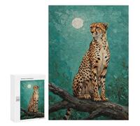 Jigsaw Puzzles 300 PCS for Adults Cheetah on Branch Under Moonlight Painting Teenagers Puzzles Hands-on Game Precision Cutting Help The Brain Exercise 300 PCS