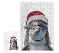 Jigsaw Puzzles 300 PCS for Adults Christmas Dolphin Wearing A Santa Hat Teenagers Puzzles Toy Wall Decor Perfect Decoration Challenging To Complete 300 PCS