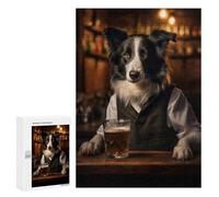 Jigsaw Puzzles 300 PCS for Adults Collie Dog in The Pub Teenagers Puzzles Toy Wall Decor Perfect Decoration Challenging To Complete 300 PCS