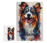 Jigsaw Puzzles 300 PCS for Adults Colorful Australian Shepherd Art Print-1 Puzzles for Teenagers Family Activities Educational Challenge Challenging Game And Family Play 300 PCS
