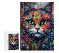 Jigsaw Puzzles 300 PCS for Adults Colorful Graffiti Cat Art-2 Puzzles for Teenagers Family Activities Educational Challenge Challenging Game And Family Play 300 PCS