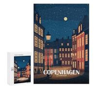 Jigsaw Puzzles 300 PCS for Adults Copenhagen Denmark Night Cityscape Illustration Teenagers Puzzles Hands-on Game Precision Cutting Help The Brain Exercise 300 PCS