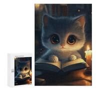 Jigsaw Puzzles 300 PCS for Adults Cute Cat Reading by Candlelight Teenagers Puzzles Toy Wall Decor Perfect Decoration Challenging To Complete 300 PCS
