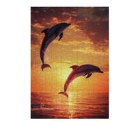 Jigsaw Puzzles 300 PCS for Adults Dolphins Jumping at Sunset Jigsaws for Adults Hands-on Game Difficult Hard Gifts for Friends And Family 300 PCS
