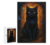 Jigsaw Puzzles 300 PCS for Adults Elegant Black Cat with Butterflies Puzzles for Adults Fun Games Staycation Kill Time for Birthday, Chrismas 300 PCS