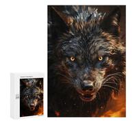 Jigsaw Puzzles 300 PCS for Adults Fierce Black Wolf in Fire Teenagers Puzzles Hands-on Game Precision Cutting Help The Brain Exercise 300 PCS