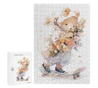 Jigsaw Puzzles 300 PCS for Adults Floral Teddy Bear Skateboarding Jigsaw Puzzle Anti-Stress Toys For Family Fun Deal As Gifts for The Whole Family 300 PCS