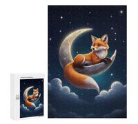 Jigsaw Puzzles 300 PCS for Adults Fox on Crescent Moon Teenagers Puzzles Hands-on Game Precision Cutting Help The Brain Exercise 300 PCS