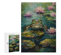 Jigsaw Puzzles 300 PCS for Adults Frog in Lily Pond Puzzles for Adults Fun Games Staycation Kill Time for Birthday, Chrismas 300 PCS