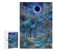 Jigsaw Puzzles 300 PCS for Adults Giraffes in A Surreal Blue Landscape Teenagers Puzzles Hands-on Game Precision Cutting Help The Brain Exercise 300 PCS