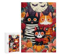 Jigsaw Puzzles 300 PCS for Adults Halloween Cats with Flowers Jigsaws for Adults Puzzle Family Activities Challenging To Complete Learning Educational Toys 300 PCS