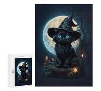 Jigsaw Puzzles 300 PCS for Adults Halloween Witch Cat Moon Jigsaw Puzzle Anti-Stress Toys For Family Fun Deal As Gifts for The Whole Family 300 PCS