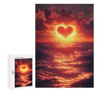 Jigsaw Puzzles 300 PCS for Adults Heart Sunset Over The Ocean Puzzles for Adults Fun Games Staycation Kill Time for Birthday, Chrismas 300 PCS